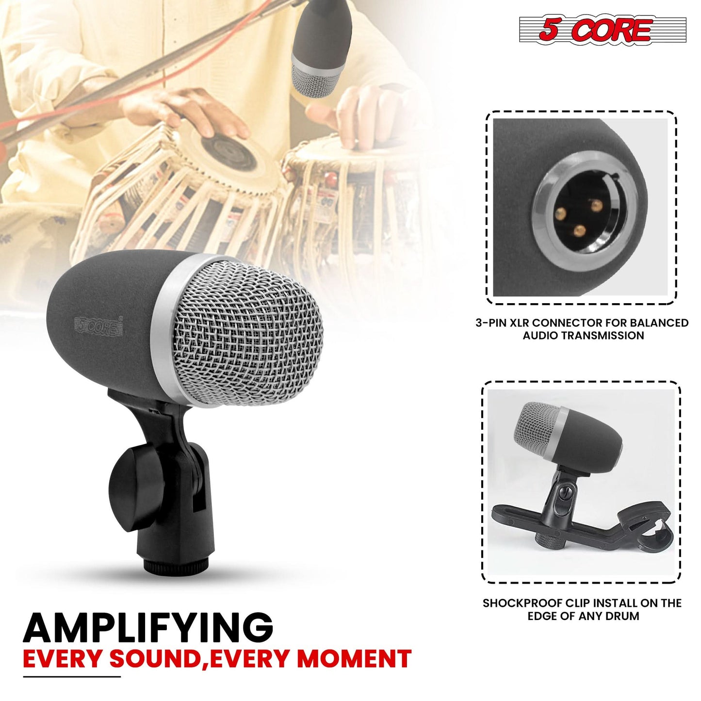 5 Core Tabla Mic Indian Instrument Microphone Set for Bayan Dayan Dholak Mic for Studio Stage Temple-2