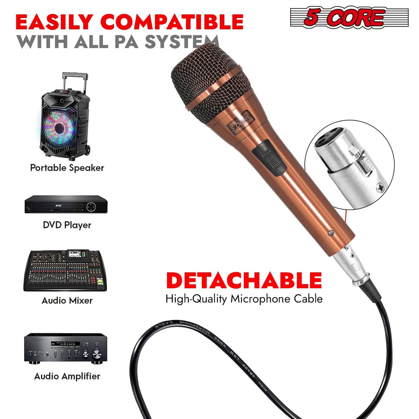 5Core XLR Microphone Dynamic Mic Karaoke Singing Studio Microfono Handheld Mics-3