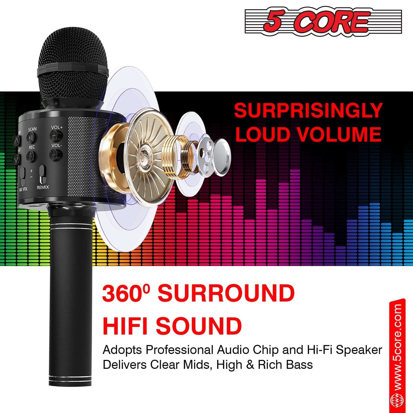 5Core Wireless Karaoke Microphone Bluetooth Mic Portable Handheld Microfonos Inalambricos BLACK-4