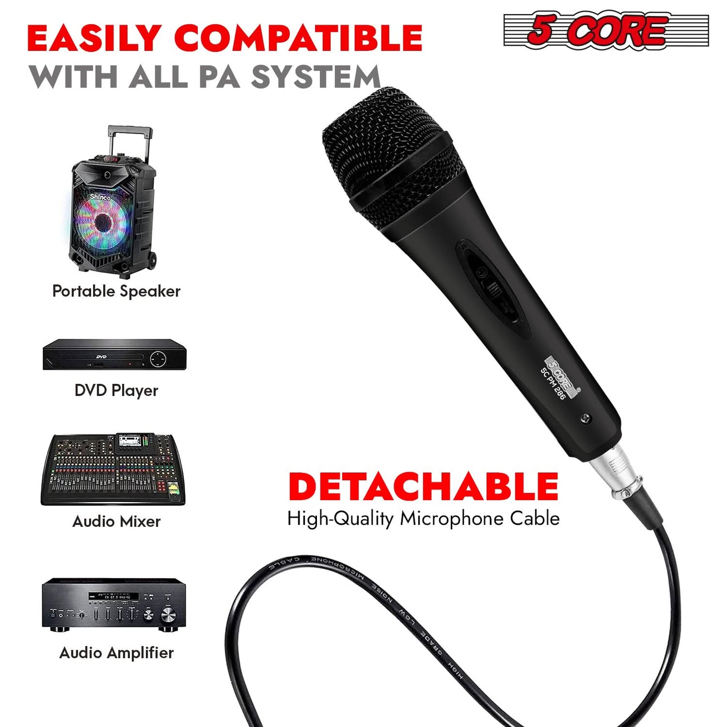 5Core XLR Microphone Dynamic Mic Karaoke Singing Studio Mics Handheld Microfono-3