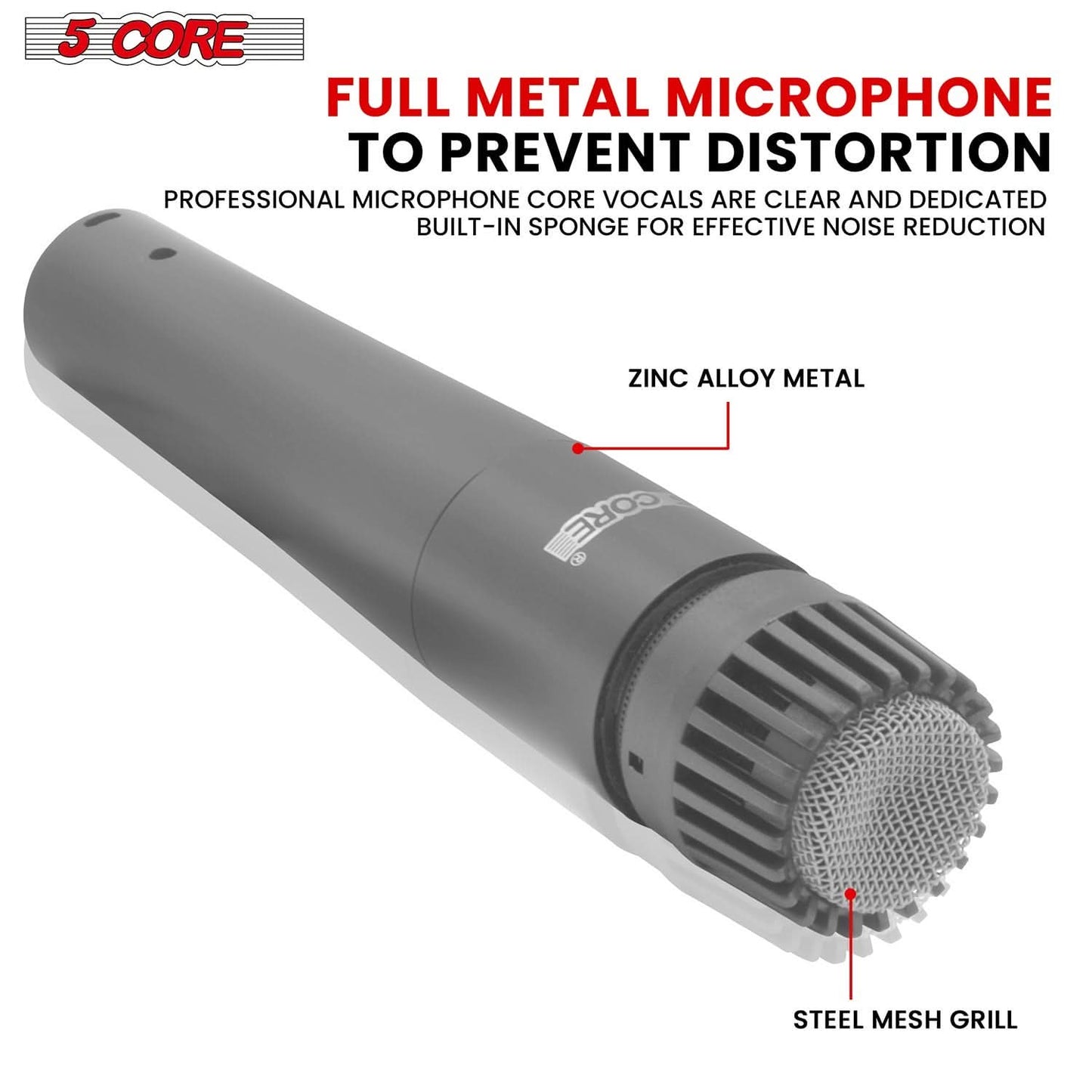 5Core Drum Mic Kit 9 Pcs Kick BassTom Snare Dynamic Mics Instrument Microphone Set GREY-4