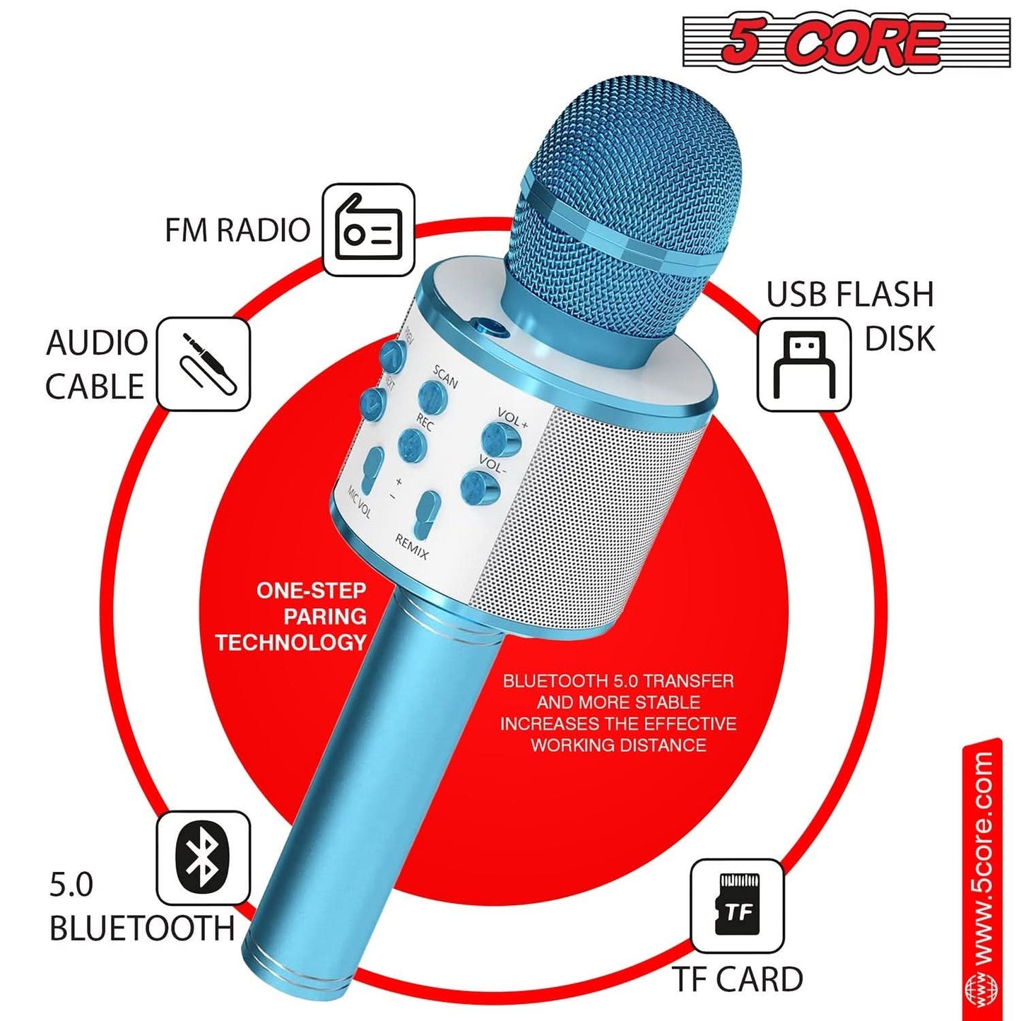 5Core Wireless Karaoke Microphone Bluetooth Mic Portable Handheld Microfonos Inalambricos BLUE-4
