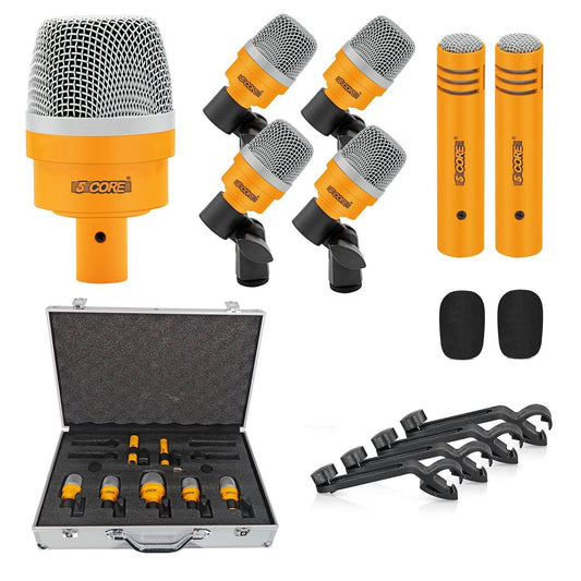 5Core Drum Mic Kit 7 Pcs Kick BassTom Snare Dynamic Microphone Instrument Mics Set Yellow-0
