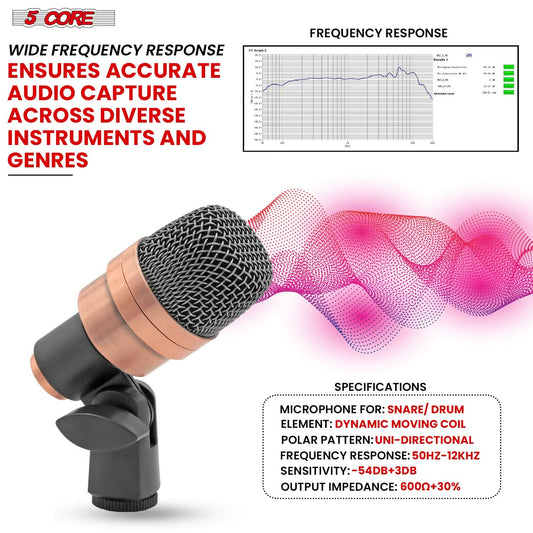 5 Core Snare Microphone XLR Wired Uni Directional Tom Drum and Other Musical Instrument Mic COPPER-1