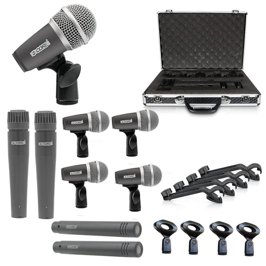 5Core Drum Mic Kit 9 Pcs Kick BassTom Snare Dynamic Mics Instrument Microphone Set GREY-0